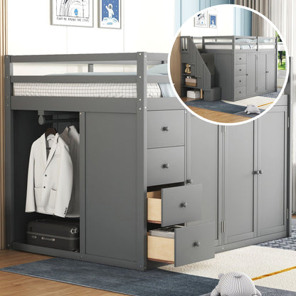 Loft Bed With Built In Wardrobes, Cabinets And Drawers