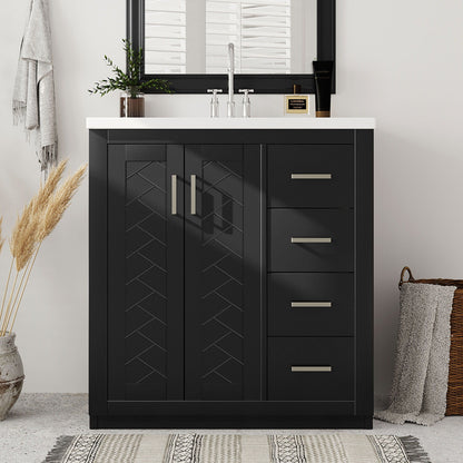 Bathroom Vanity With Sink, Storage Cabinet, Freestanding Set With 3 Drawers & Soft Closing Doors