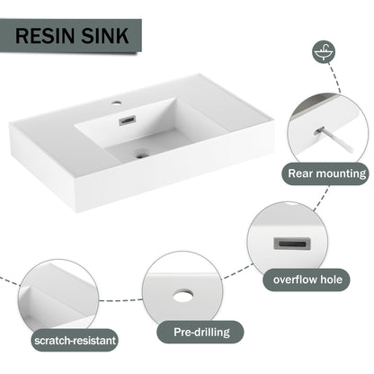 Modern Imitative Wall Mounted Bathroom Vanity With Resin Sink & 2 Side Cabinet, Soft Close Drawer - Imitative Oak