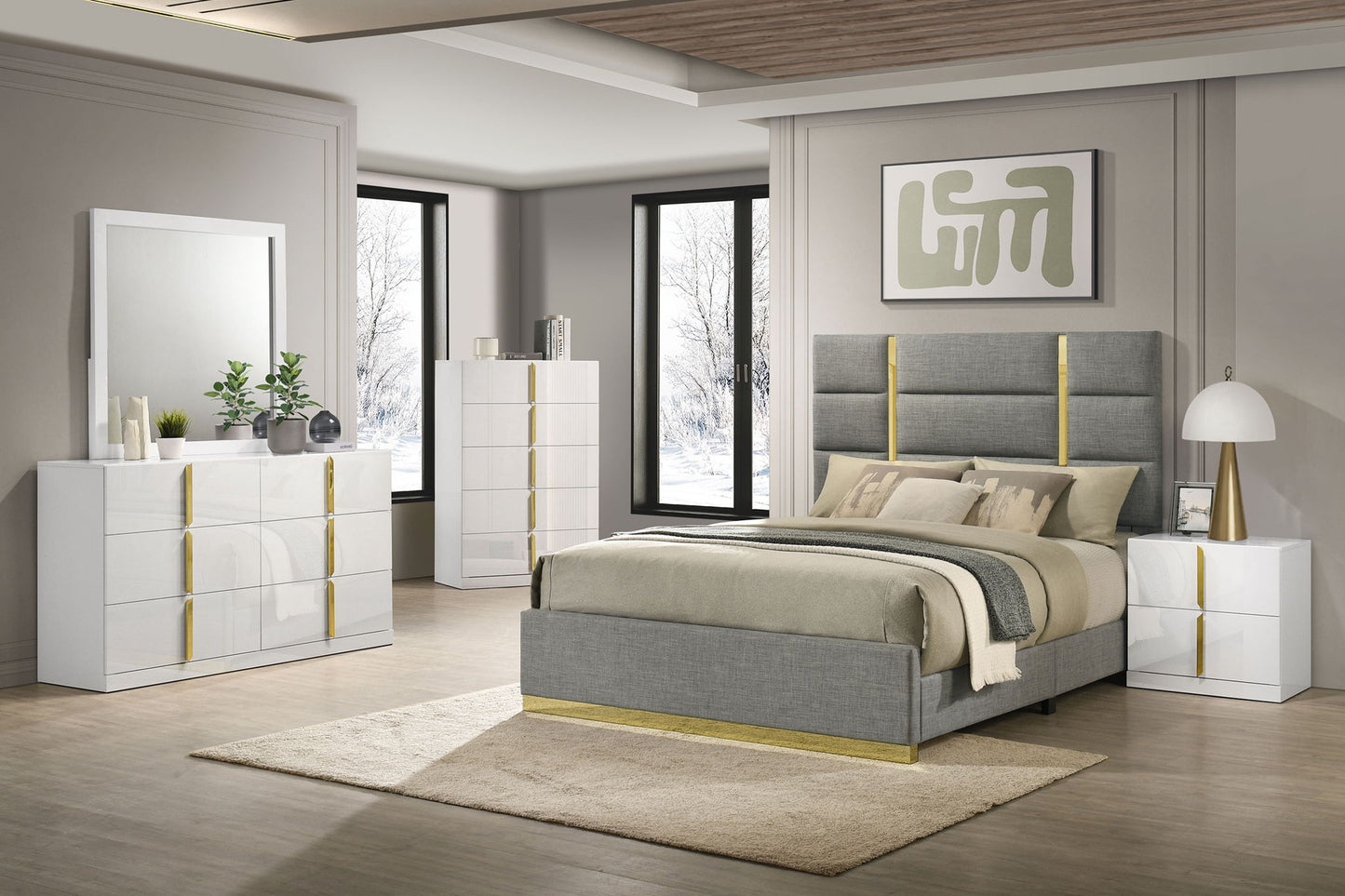 Ines 5-drawer Bedroom Chest of Drawers White High Gloss