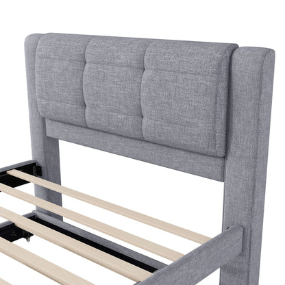 Upholstery Platform Bed With Trundle, Trundle Can Be Flat Or Erected