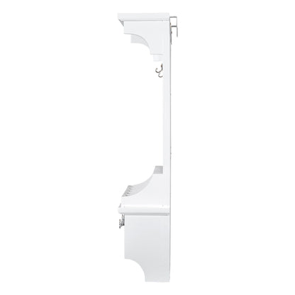 Floating Makeup Vanity With Big Mirror, Wall Mounted Storage Vanity With Drawers, Pockets & Hooks, Space Saving Decorative Home Organizer - White