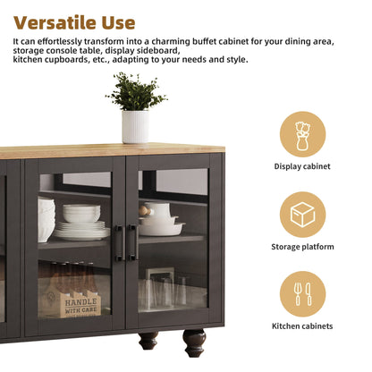 Farmhouse TV Stand With Solid Wood Gourd Shaped Legs For TVs Up To 70"