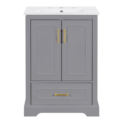 Bathroom Vanity With Sink, 1 Divided Drawer And 2 Soft Close Doors With Double Shelf