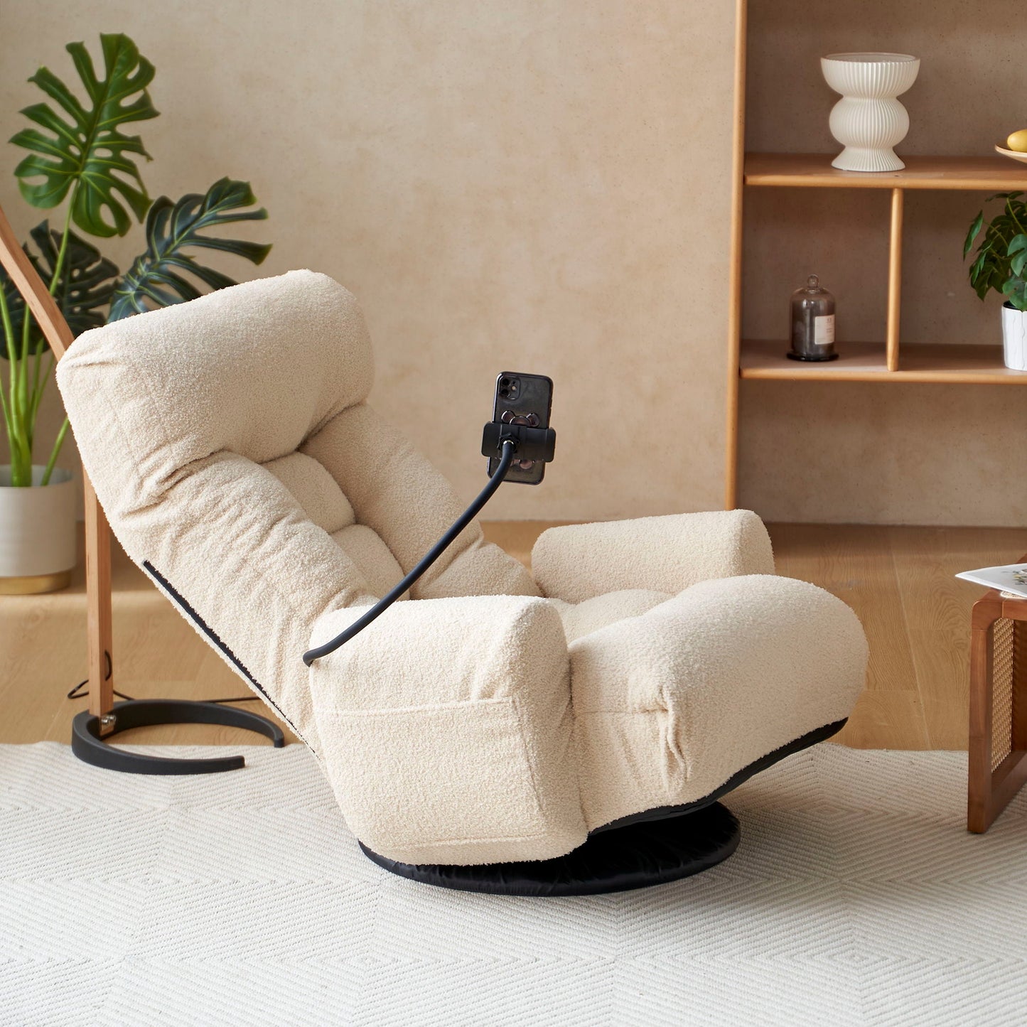 Adjustable Swivel Lounge Chair With 360 Degree Rotating Seat And Headrest Support