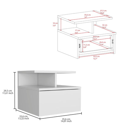 Flopini - Floating Nightstand With 1 Drawer, Compact Size - White