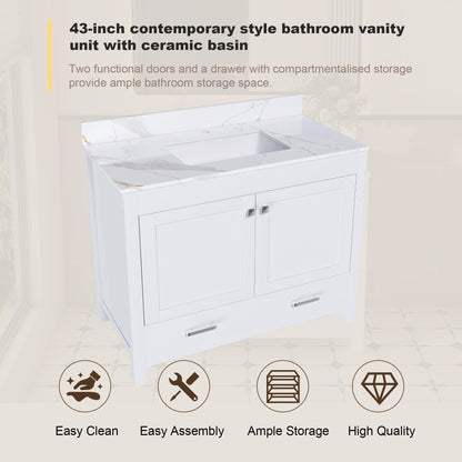 43" Bathroom Vanity, Multi Functional Cabinet, Doors And Drawer - White