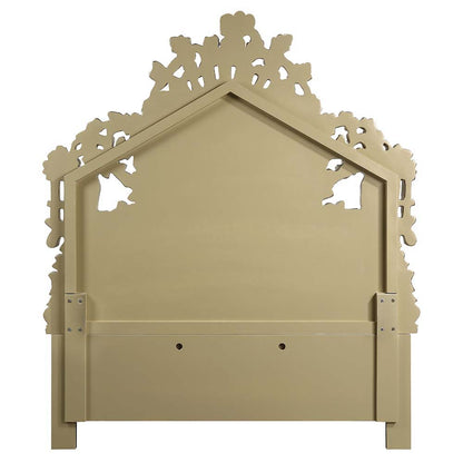 Bernadette - Eastern King Bed - White Synthetic Leather Fabric & Gold