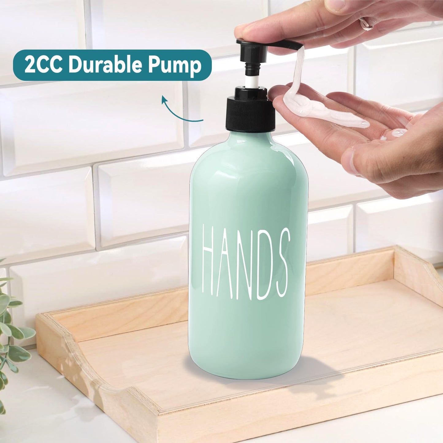 COHOSEGE Glass Soap Dispenser Set 2 Pack,16 Oz Dish Soap Dispenser for Kitchen Sink,Green Kitchen Accessories and Kitchen Decor,Green Decorations and Kitchen Utensils for Kitchen