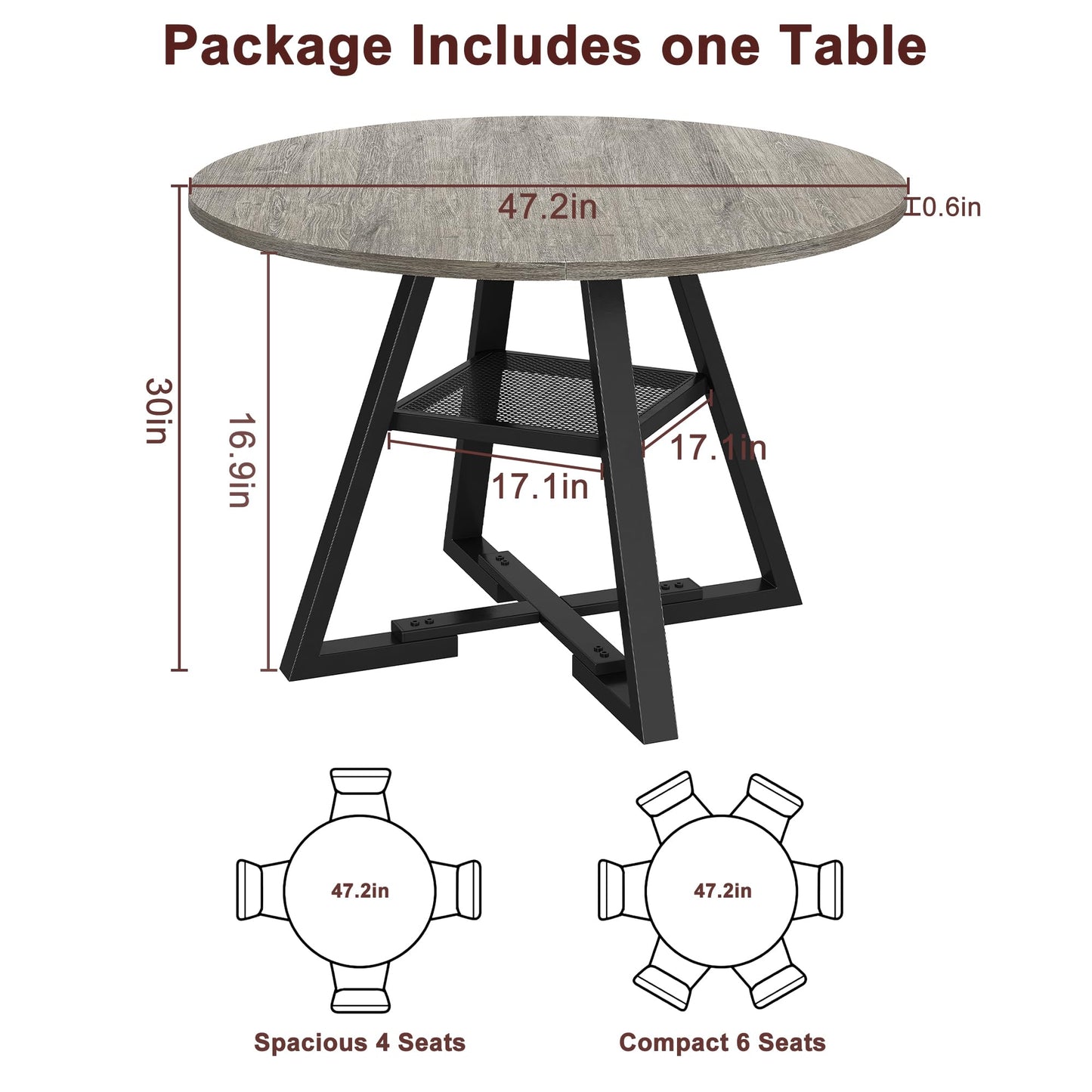 Jocoevol Round Dining Table for 4,Kitchen Dining Room Circle Dinner Pedestal Table,Space Saving Wood Kitchen & Dining Room Furniture (Grey, 47In)