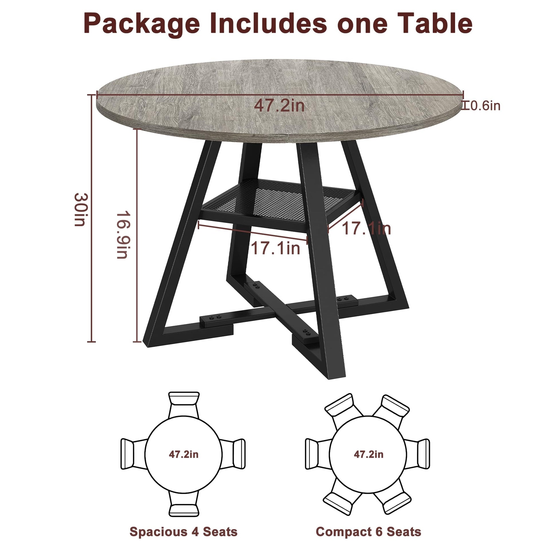 Jocoevol Round Dining Table for 4,Kitchen Dining Room Circle Dinner Pedestal Table,Space Saving Wood Kitchen & Dining Room Furniture (Grey, 47In)