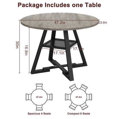 Jocoevol Round Dining Table for 4,Kitchen Dining Room Circle Dinner Pedestal Table,Space Saving Wood Kitchen & Dining Room Furniture (Grey, 47In)