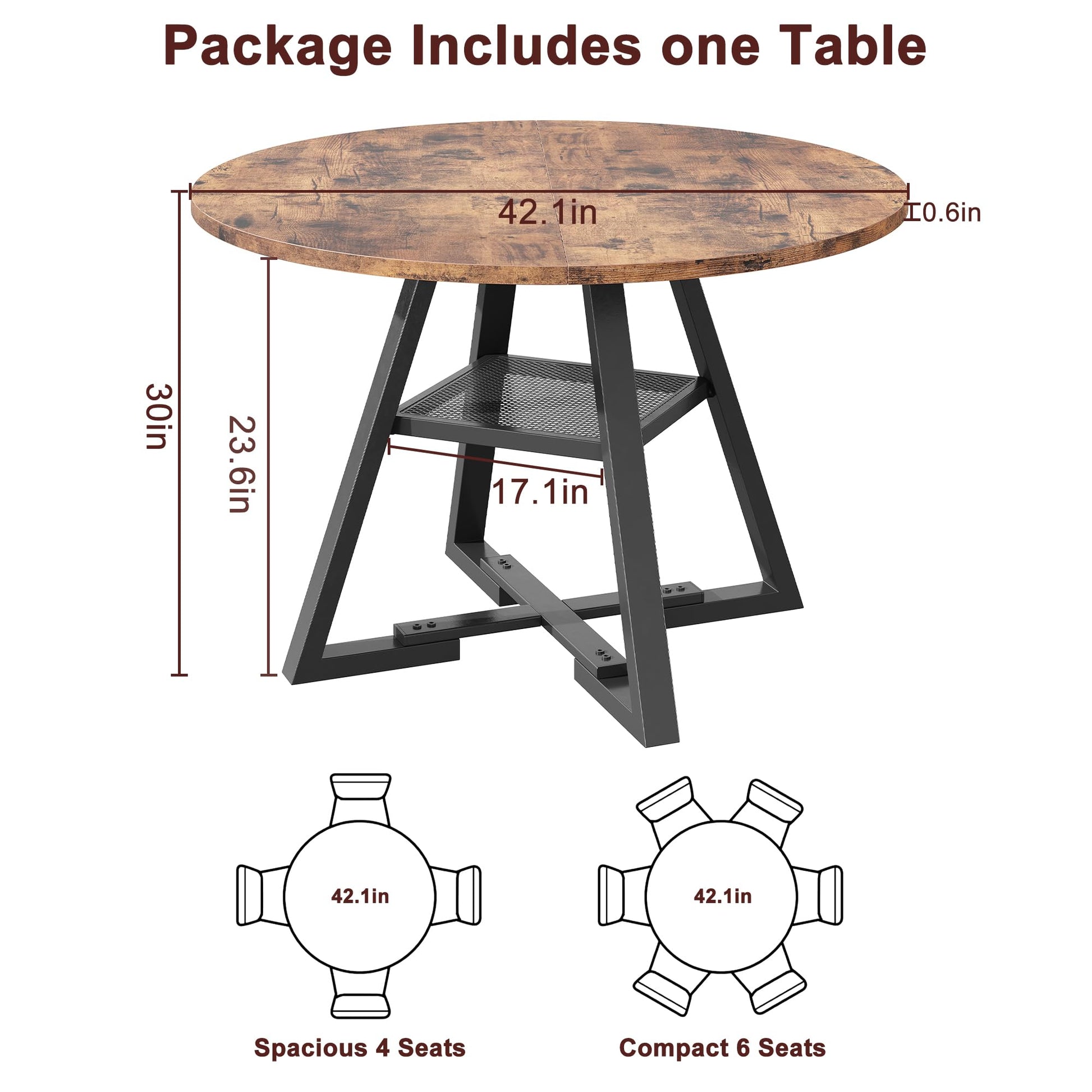 Jocoevol Round Dining Table for 4,Kitchen Dining Room Circle Dinner Pedestal Table,Space Saving Wood Kitchen & Dining Room Furniture (Vintage, 42In)