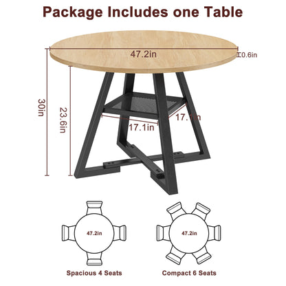 Jocoevol 47'' Round Dining Table for 4,Kitchen Dining Room Circle Dinner Pedestal Table,Space Saving Wood Kitchen & Dining Room Furniture (Natual Wood, 47In)