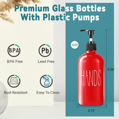 COHOSEGE Glass Soap Dispenser Set 2 Pack,16 Oz Dish Soap Dispenser for Kitchen Sink,Red Kitchen Accessories and Kitchen Decor,Red Decorations and Kitchen Utensils for Kitchen