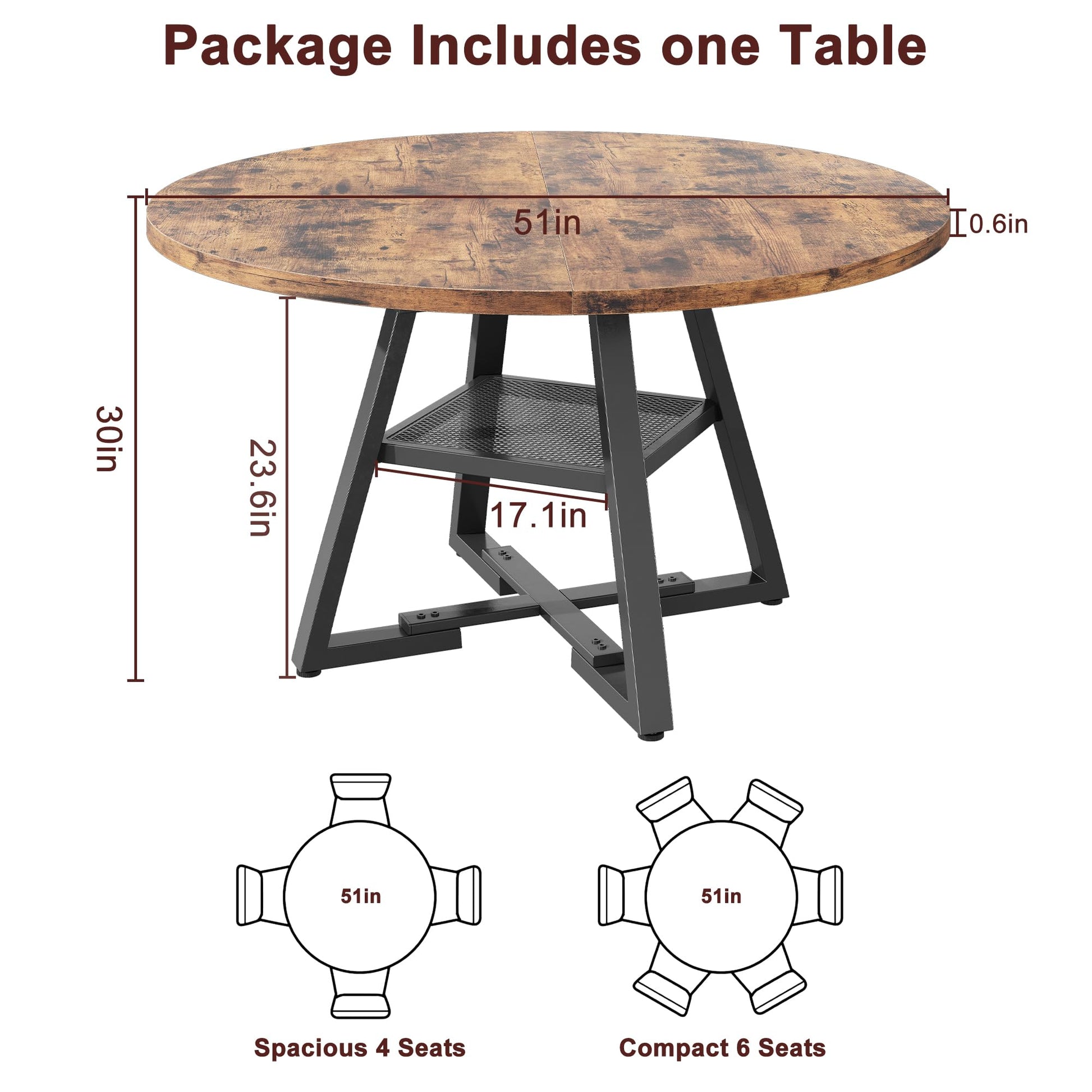 Jocoevol 51'' Round Dining Table for 6,Kitchen Dining Room Circle Dinner Pedestal Table,Space Saving Wood Kitchen & Dining Room Furniture (Vintage, 51In)