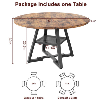 Jocoevol 51'' Round Dining Table for 6,Kitchen Dining Room Circle Dinner Pedestal Table,Space Saving Wood Kitchen & Dining Room Furniture (Vintage, 51In)