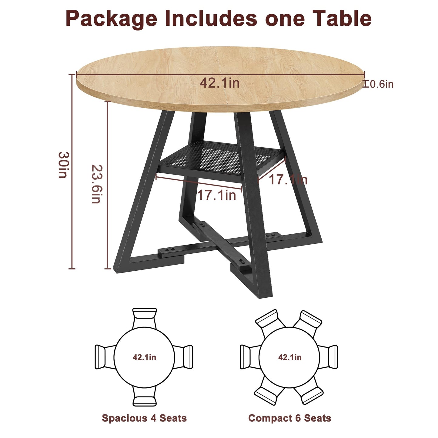 Jocoevol 42'' Round Dining Table for 4,Kitchen Dining Room Circle Dinner Pedestal Table,Space Saving Wood Kitchen & Dining Room Furniture (Natual Wood, 42In)