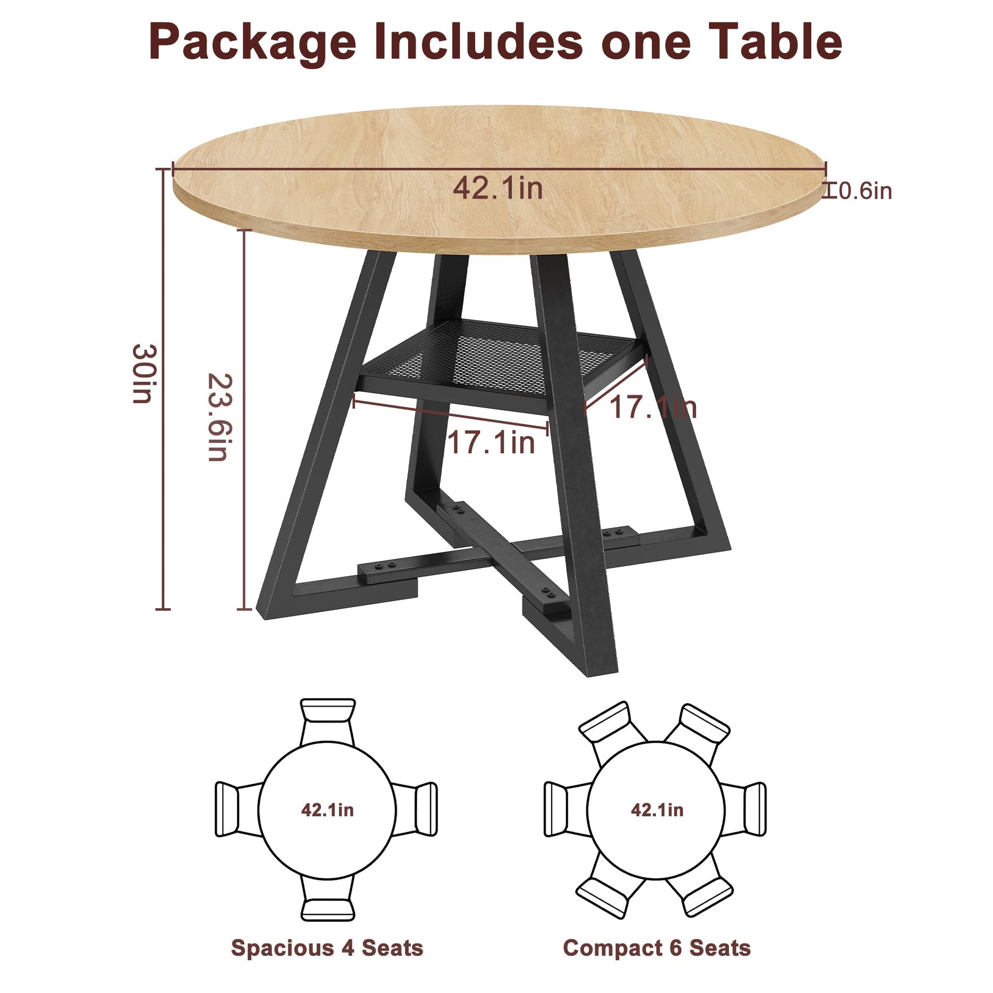 Jocoevol 42'' Round Dining Table for 4,Kitchen Dining Room Circle Dinner Pedestal Table,Space Saving Wood Kitchen & Dining Room Furniture (Natual Wood, 42In)