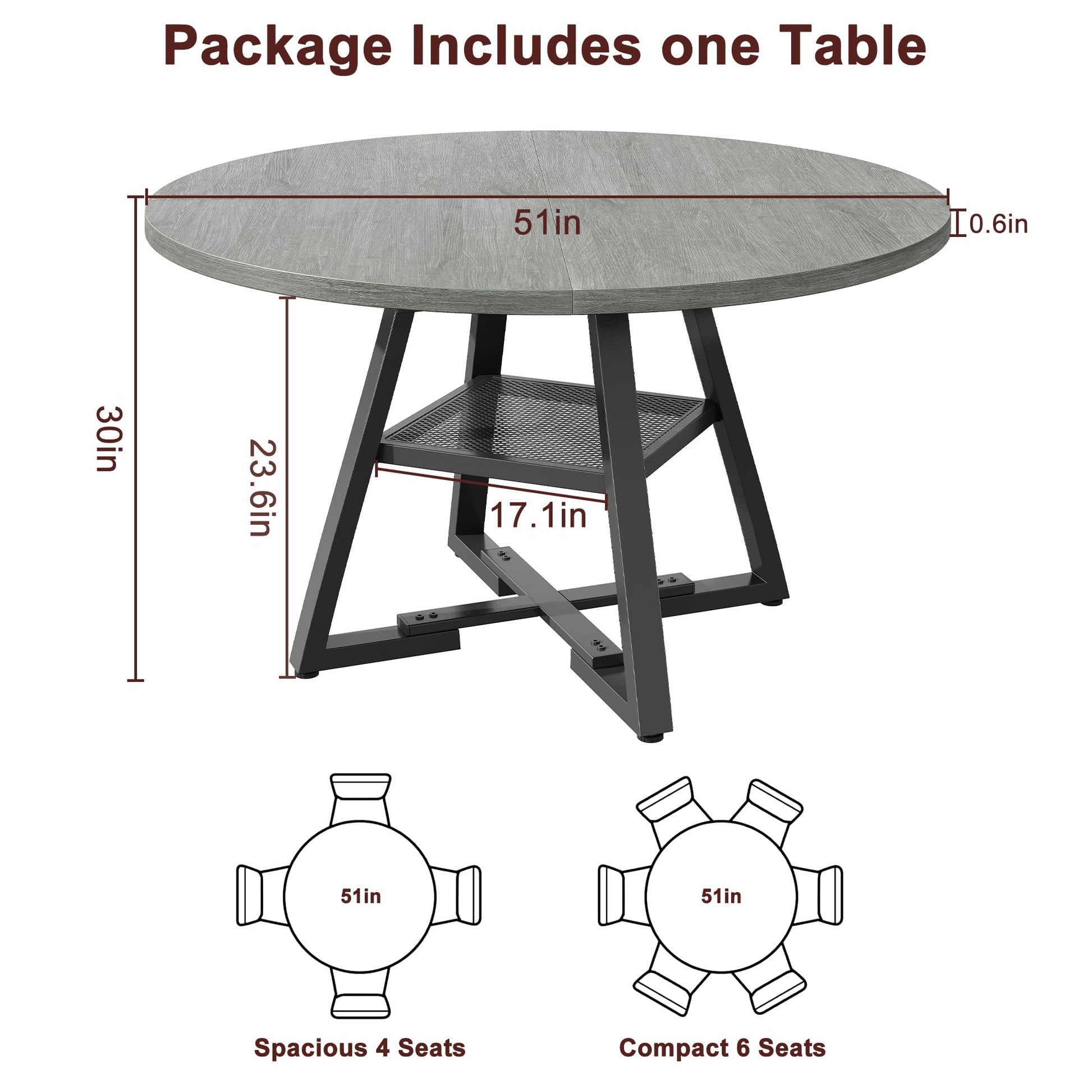 Jocoevol 51" Round Dining Table for 6,Kitchen Dining Room Circle Dinner Pedestal Table,Space Saving Wood Kitchen & Dining Room Furniture (Grey, 51In)