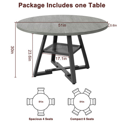 Jocoevol 51" Round Dining Table for 6,Kitchen Dining Room Circle Dinner Pedestal Table,Space Saving Wood Kitchen & Dining Room Furniture (Grey, 51In)