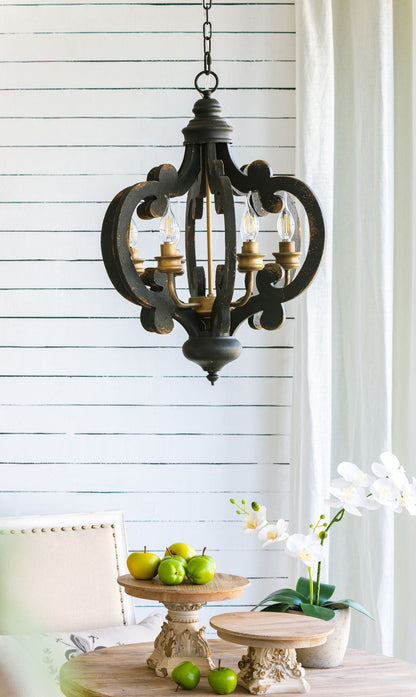 Farmhouse Chandelier, 6 Light Wood Chandelier Pendant Light Fixture With Adjustable Chain For Dining Room Living Room Entryway, Bulb Not Included