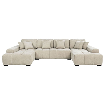 Cannella U-Shaped Double Chaise Upholstered Sectional Sofa Beige