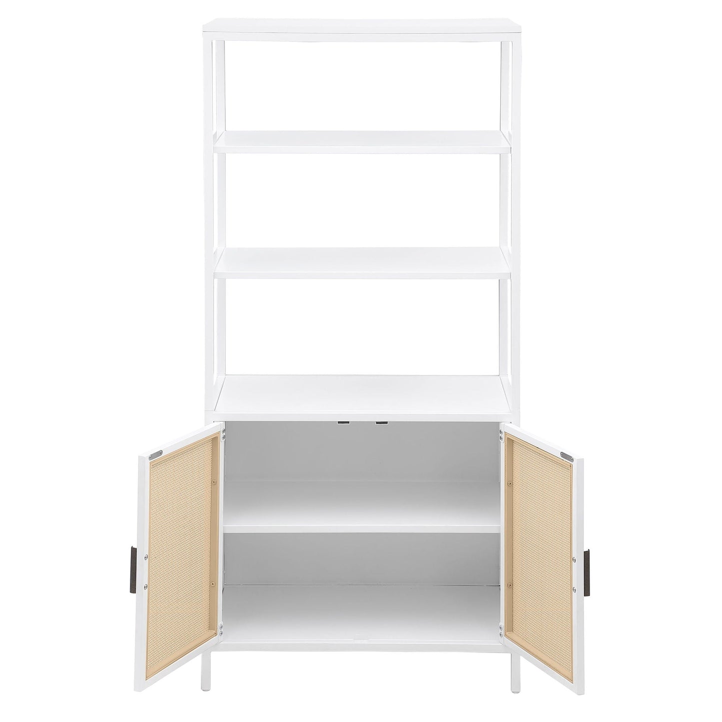 Amherst 3-shelf Radio Weave Cane Metal Accent Cabinet White