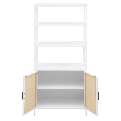 Amherst 3-shelf Radio Weave Cane Metal Accent Cabinet White