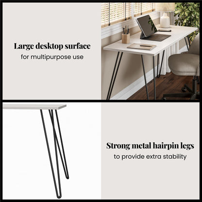 Writing Desk With Hairpin Legs For Study Or Work - White Oak