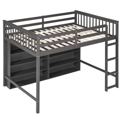 Loft Bed With 8 Open Storage Shelves And Built In Ladder