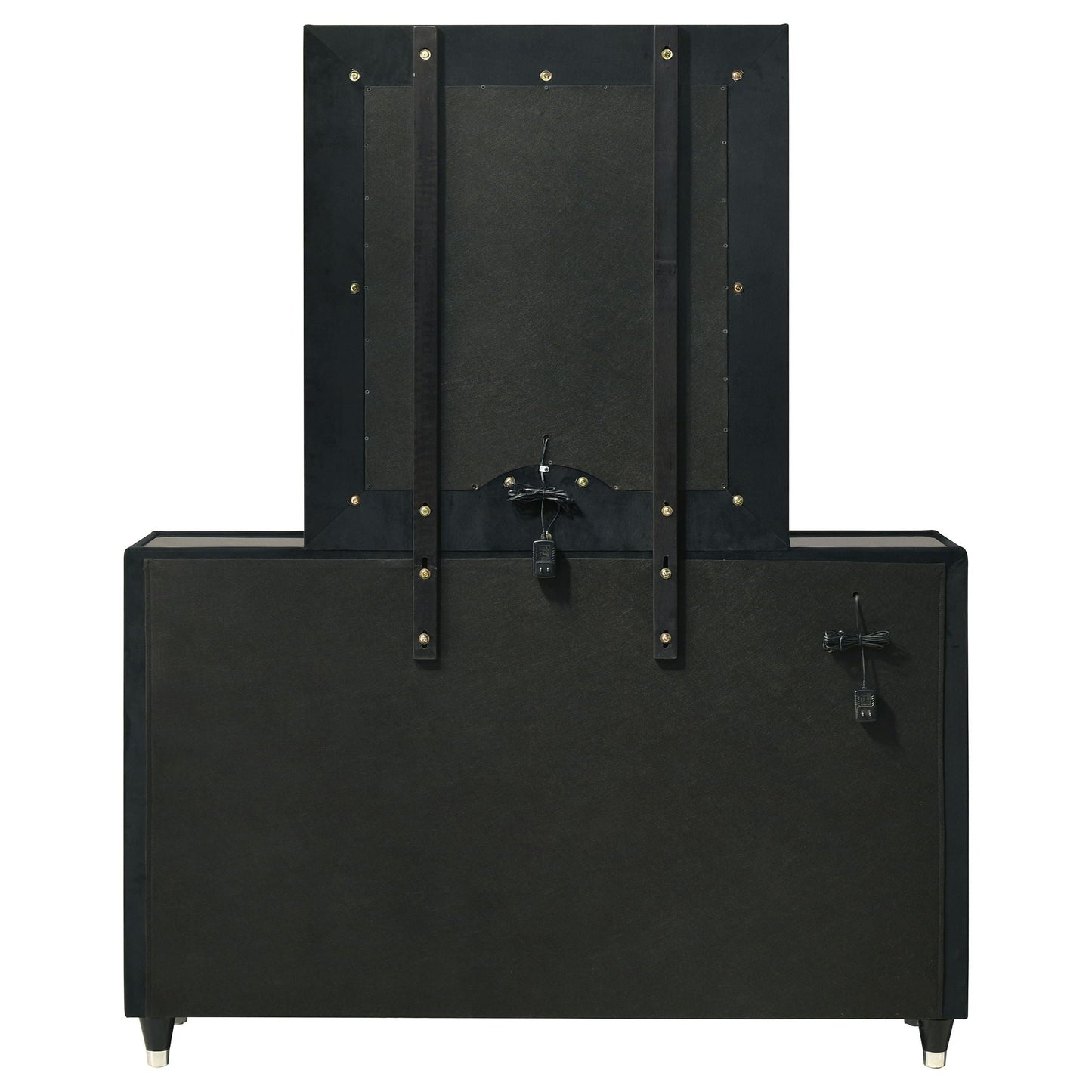 Ravenne 6-drawer Velvet Upholstered LED Dresser and Mirror Black