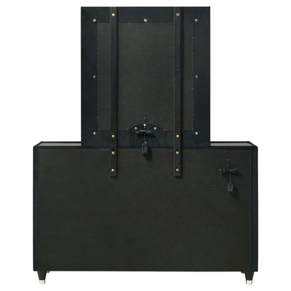 Ravenne 6-drawer Velvet Upholstered LED Dresser and Mirror Black