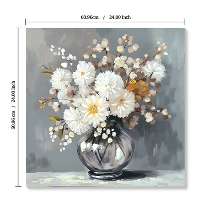 Chrysanthemum Vase Canvas Wall Art Decor Country - Stone White
