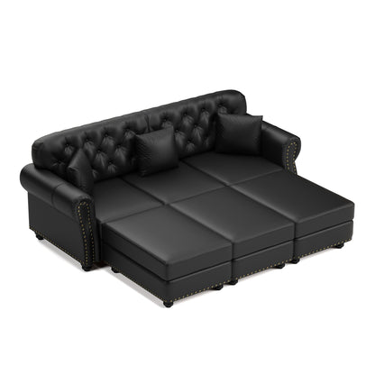 Upholstered Sofa With Nailhead Trim, Rolled Armrests With Ottoman