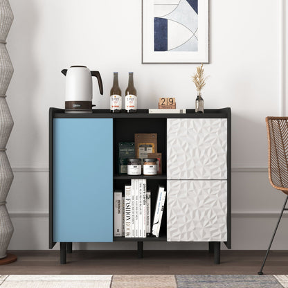 Modern Sideboard Buffet Cabinet With Doors And Unique Panel Styling