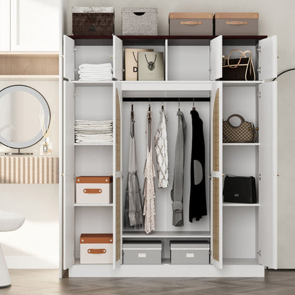 8 Door Armoire Wardrobe With Adjustable Shelves And Hanging Rod