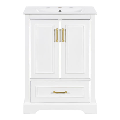 Bathroom Vanity With Sink, 1 Divided Drawer And 2 Soft Close Doors With Double Shelf