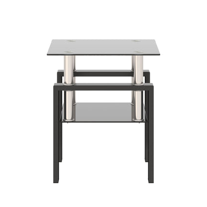 Modern Tempered Glass Tea Table, End Square Table For Living Room - Black