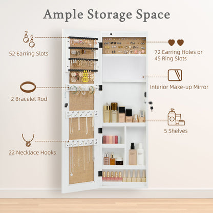 Jewelry Armoire Organizer With Full Length Mirror, Wall Mounted Lockable Cabinet With LED Light