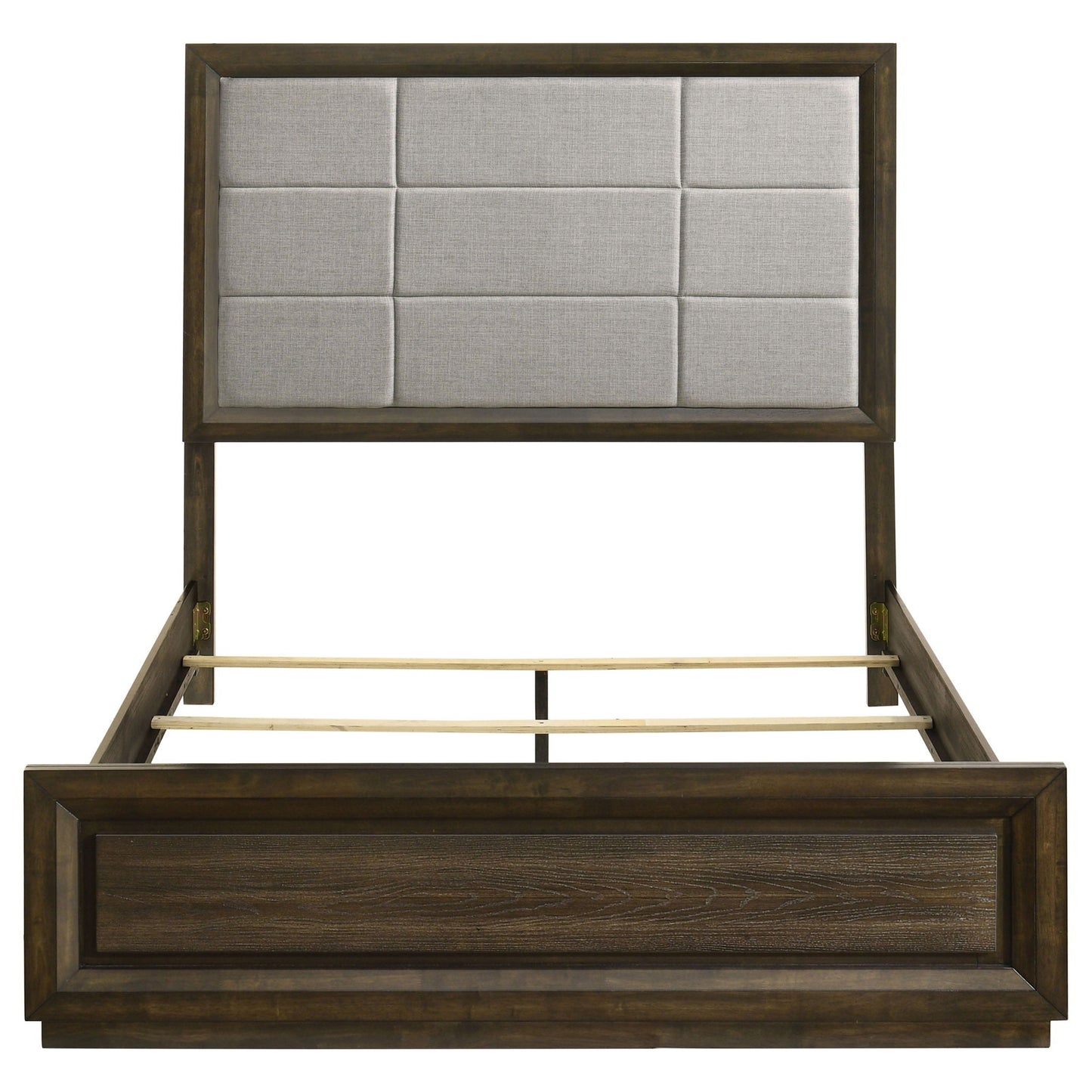 Atlas 63-inch Queen Upholstered Panel Bed Grey and Dark Oak