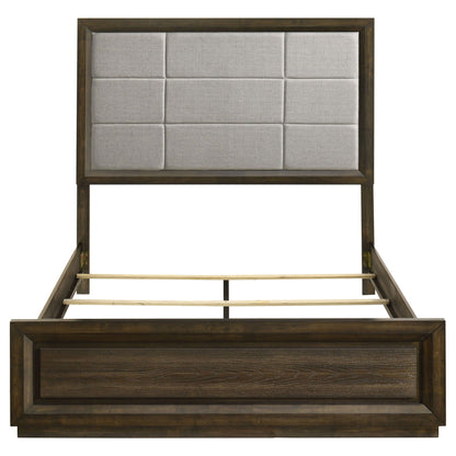 Atlas 63-inch Queen Upholstered Panel Bed Grey and Dark Oak