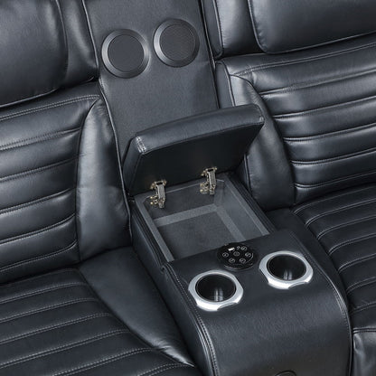 Ephron - Power Motion Loveseat With Console, Power Headrests, LED & Speakers - Black