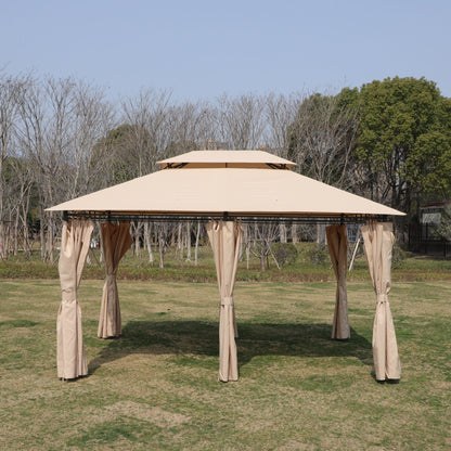 Outdoor Patio Gazebo Tent With Ventilated Double Roof And Sidewall