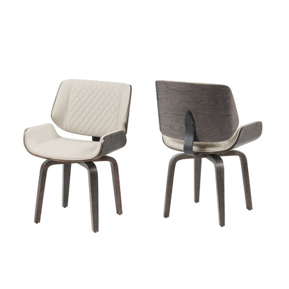 Mid Century Modern Dining Chair 360° Swivel, Ergonomic Design Upholstery, Bentwood Frame, (Set of 2) - Beige