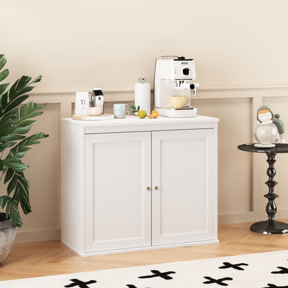 Kitchen Storage Cabinet With Double Doors, Adjustable Shelves, Sideboard Buffet For Dining Room - White