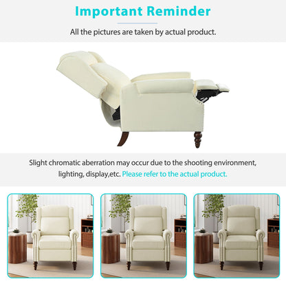 Push Back Recliner Chair Upholstered Recliner Armchair With Classic Wing Back And Solid Gourd-Shaped Legs