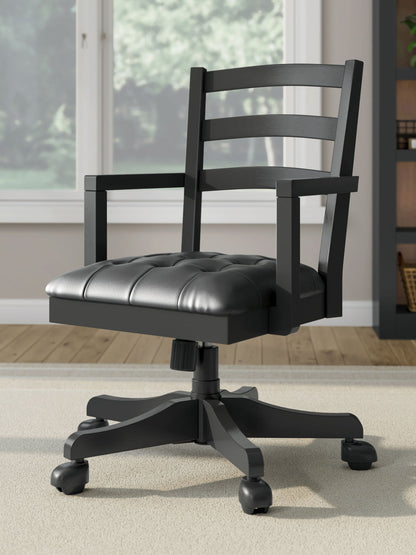 Wildenauer - 4 Pc. - Home Office Desk And Return, Swivel Desk Chair, Bookcase - Brown / Black