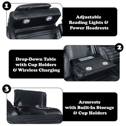 Ephron - Power Motion Sofa With Dropdown Table, Wireless Charging, Reading Light, Power Headrests & LED - Black
