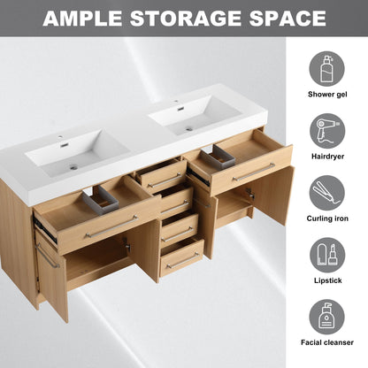 Freestanding Bathroom Vanity With Resin Sink, Soft-Closing Doors And Drawers